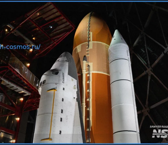 Space Shuttle Endeavour displayed vertically in new exhibit at California Science Center